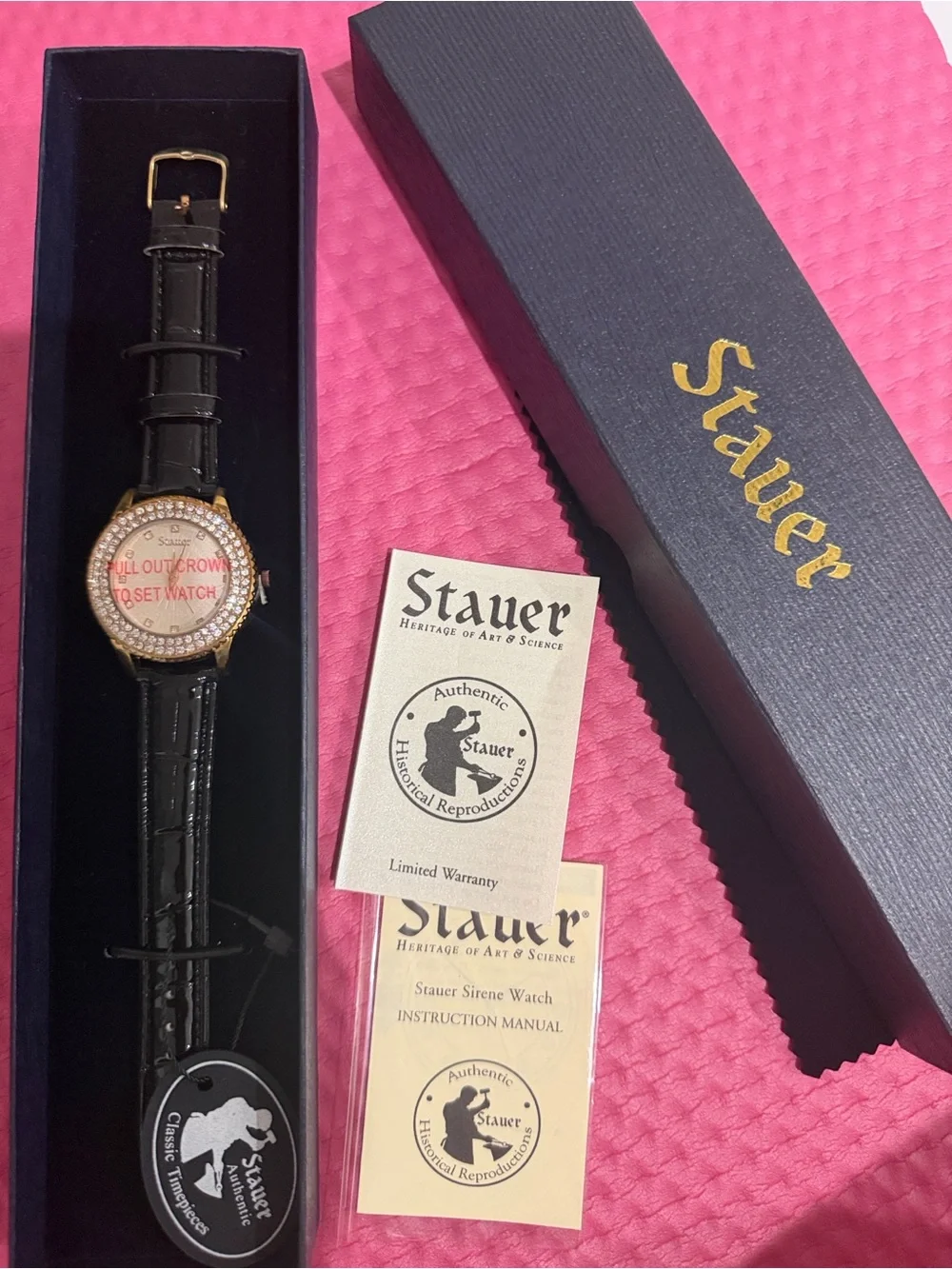 Stauer Crystal Bezel Watch in Black and Gold